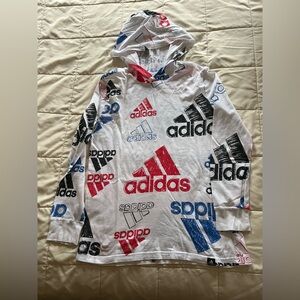 Adidas White Hoodie with Red, Blue & Black Logos - Kids Sz M